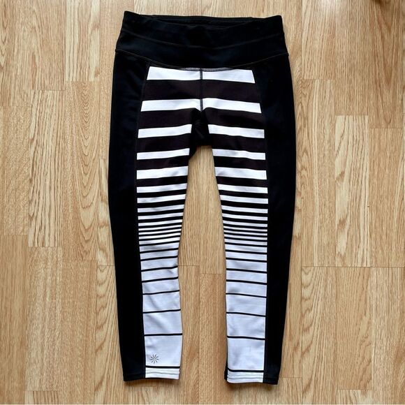 Athleta Black/White Striped Leggings - Size: XS - Picture 10 of 11